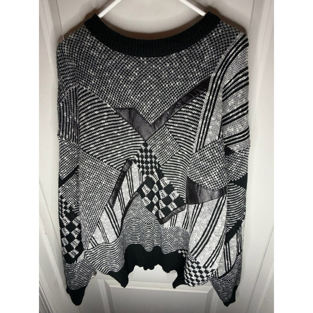 Vintage 90's Sweater Abstract Patterned Black White Crewneck‎ Sweater Mens Large